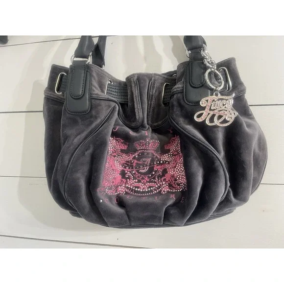 Vintage Juicy Couture Purse/Bag/Day‎ Dreamer/Y2K/Charms/Gray/Pink Mirror